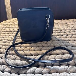 Vera Pelle Dark Blue Leather Crossbody with Slim Strap